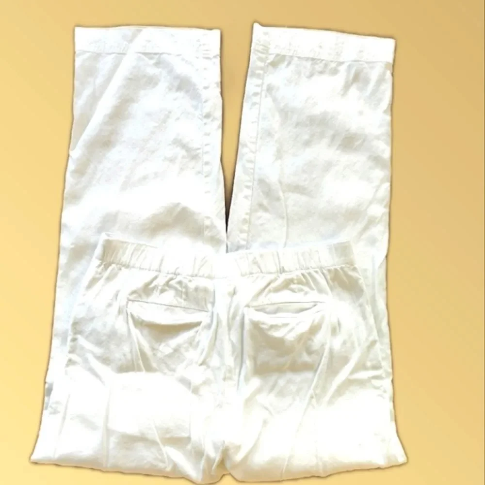 J. Jill linen stretch wide leg white linen blend pants, zip & clasps, elastic 8